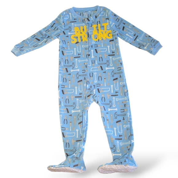 Carter's Boys Fleece Zip-up Footed Pajamas "Built Strong" Tools Theme 3T - Picture 1 of 9